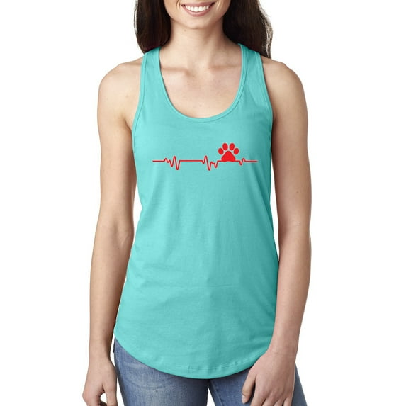 Dog Heartbeat | Paw Print EKG Lifeline | Veterinarian Vet Tech Dog Lover Ladies Racerback Tank Top, Tahiti Blue, Medium