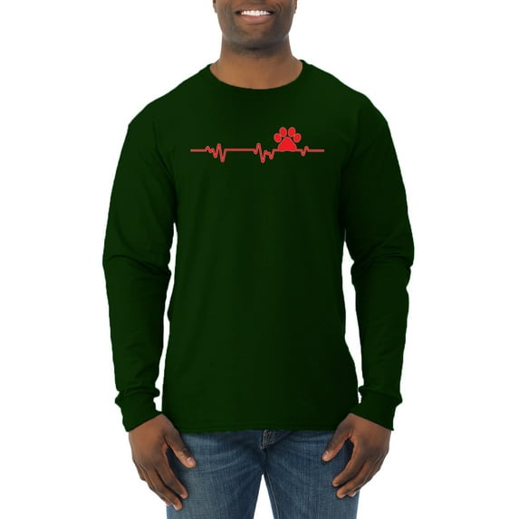 Dog Heartbeat | Paw Print EKG Lifeline | Veterinarian Vet Tech Dog Lover Mens Long Sleeve Shirt, Forest Green, XX-Large