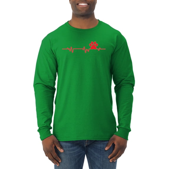 Dog Heartbeat | Paw Print EKG Lifeline | Veterinarian Vet Tech Dog Lover Mens Long Sleeve Shirt, Kelly, Medium