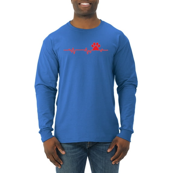 Dog Heartbeat | Paw Print EKG Lifeline | Veterinarian Vet Tech Dog Lover Mens Long Sleeve Shirt, Royal, 3X-Large