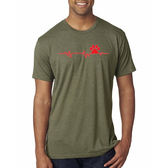 Dog Heartbeat | Paw Print EKG Lifeline | Veterinarian Vet Tech Dog Lover Mens Premium Tri Blend T-Shirt, Military Green, Large