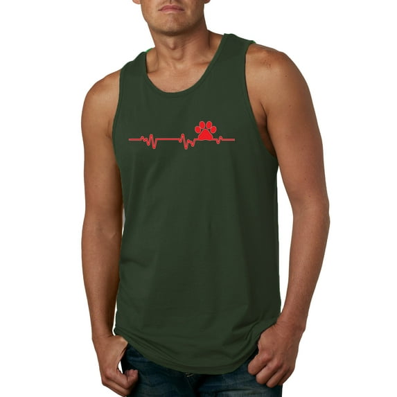 Dog Heartbeat | Paw Print EKG Lifeline | Veterinarian Vet Tech Dog Lover Mens Tank Top, Forest Green, 3X-Large