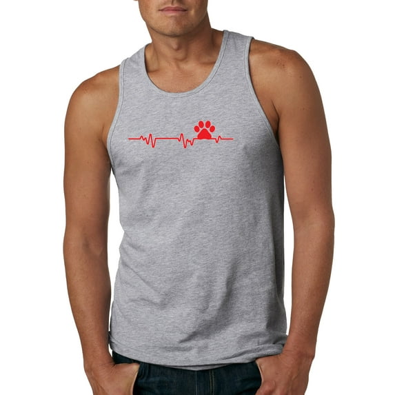 Dog Heartbeat | Paw Print EKG Lifeline | Veterinarian Vet Tech Dog Lover Mens Tank Top, Heather Grey, 3X-Large