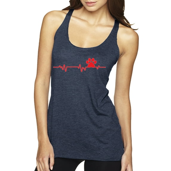 Dog Heartbeat | Paw Print EKG Lifeline | Veterinarian Vet Tech Dog Lover Tri-Blend Racerback Tank Top, Vintage Navy, Small