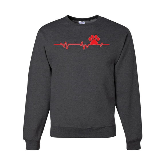 Dog Heartbeat | Paw Print EKG Lifeline | Veterinarian Vet Tech Dog Lover Unisex Crewneck Sweatshirt, Heather Black, Medium
