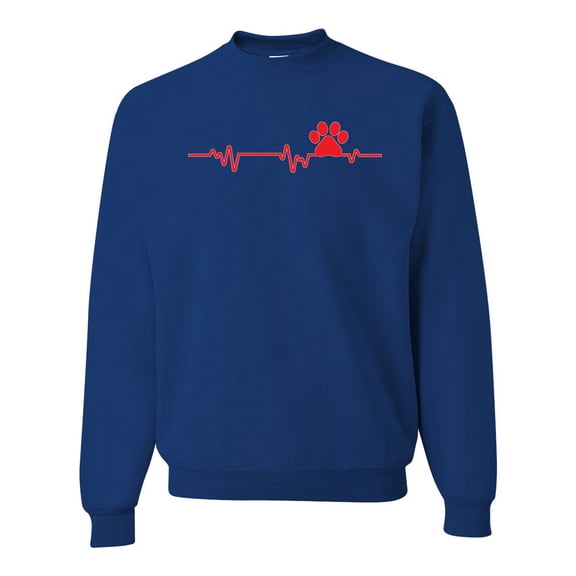 Dog Heartbeat | Paw Print EKG Lifeline | Veterinarian Vet Tech Dog Lover Unisex Crewneck Sweatshirt, Royal, X-Large