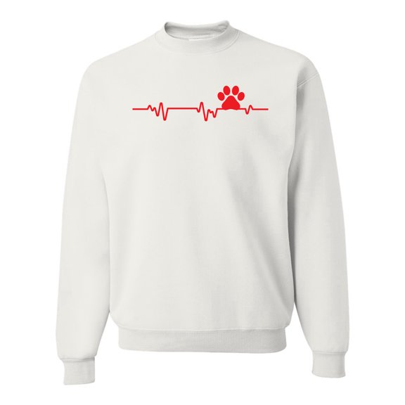 Dog Heartbeat | Paw Print EKG Lifeline | Veterinarian Vet Tech Dog Lover Unisex Crewneck Sweatshirt, White, XX-Large