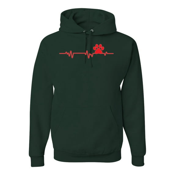 Dog Heartbeat | Paw Print EKG Lifeline | Veterinarian Vet Tech Dog Lover Unisex Hoodie Sweatshirt, Forest Green, 3X-Large