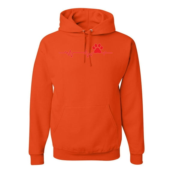 Dog Heartbeat | Paw Print EKG Lifeline | Veterinarian Vet Tech Dog Lover Unisex Hoodie Sweatshirt, Orange, Small