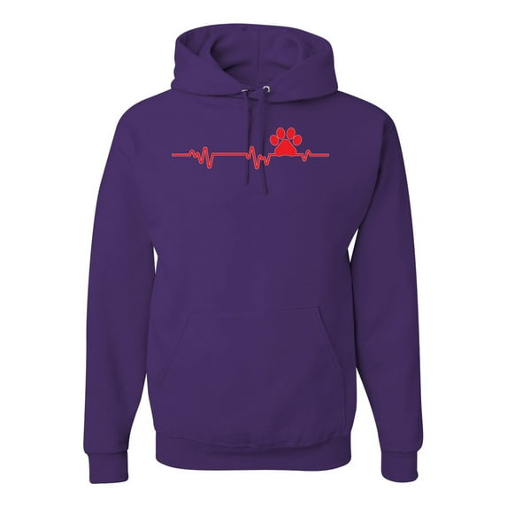 Dog Heartbeat | Paw Print EKG Lifeline | Veterinarian Vet Tech Dog Lover Unisex Hoodie Sweatshirt, Purple, Medium