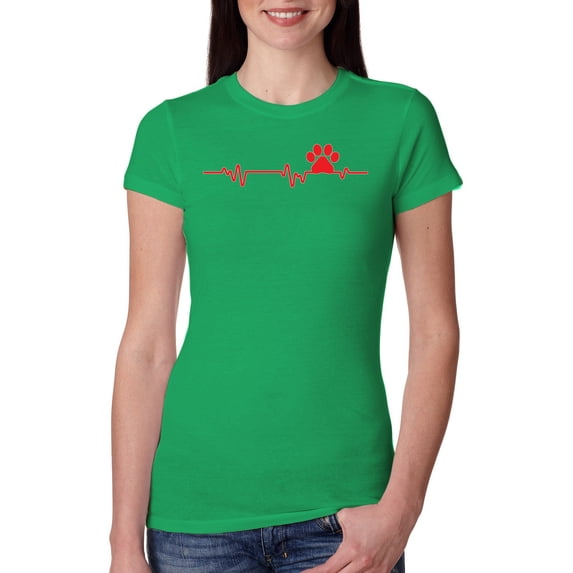 Dog Heartbeat | Paw Print EKG Lifeline | Veterinarian Vet Tech Dog Lover Womens Slim Fit Junior Tee, Kelly, Small