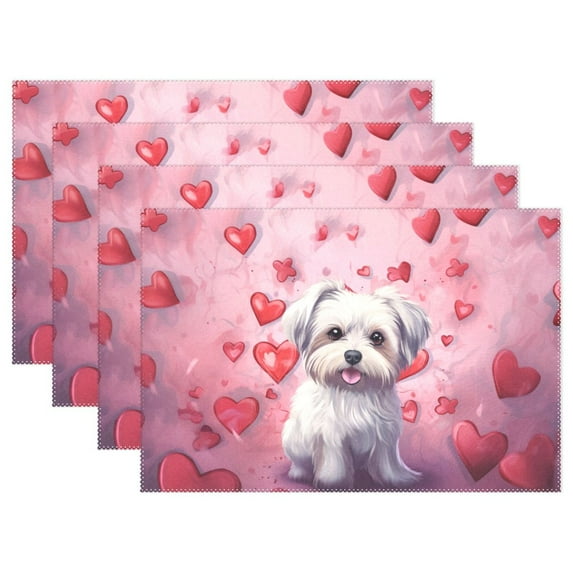 Dog Hearts Pink 12×18 inch Placemats Heat Resistant Washable Foldable Rectangular Placemats Set Decoration Indoor Outdoor for Kitchen Dining Table 1PC