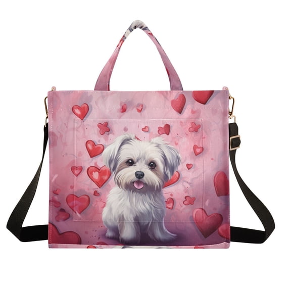 Dog Hearts Pink Corduroy Tote Bag Handbag Large Messenger Bag Shoulder Crossbody Zipper Bag Purse