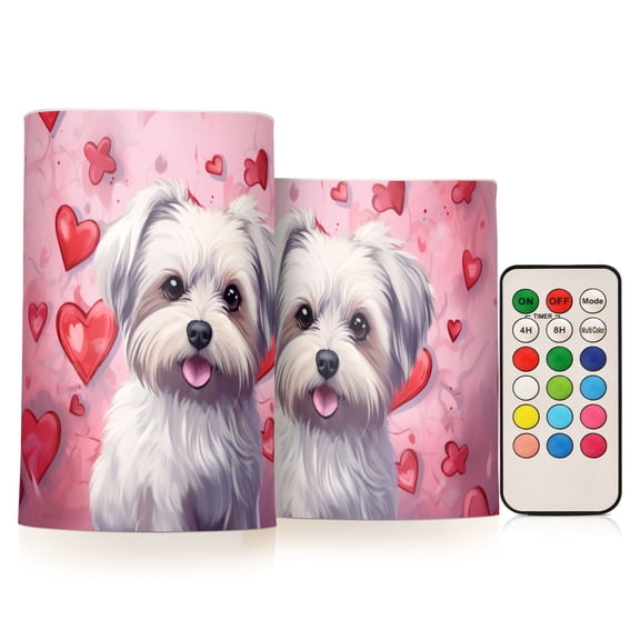 Dog Hearts Pink Flameless CandlesLED Lights Battery Operated Candles with Remote and Timers Flicker Lights Votive Set of 2