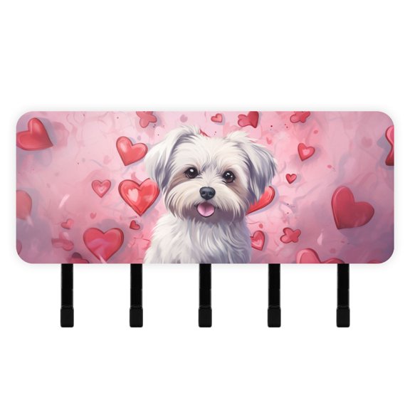 Dog Hearts Pink Mail Holder Organizer Wall Mount with Shelf Key Holder Key Rack with 5 Key Hooks for Wall Decorative