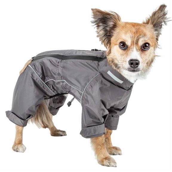 Dog Helios  Hurricanine Waterproof & Reflective Full Body Dog Coat Jacket with Heat Reflective Technology - Grey - Small