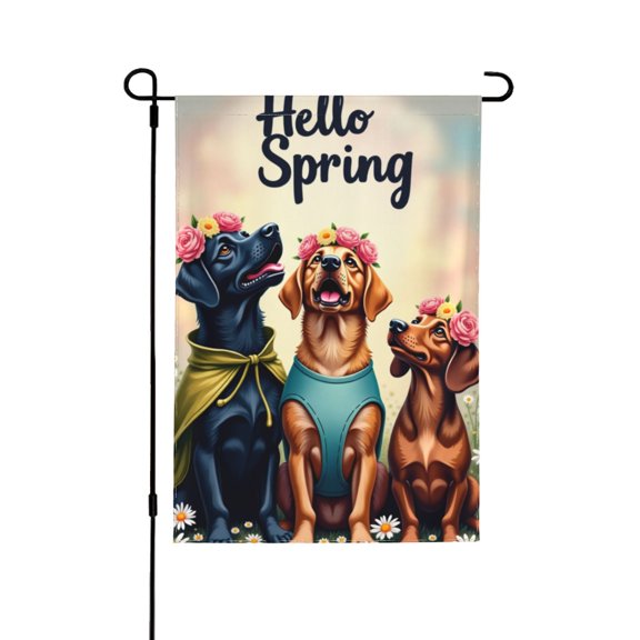 Dog Hello Spring Garden Flag 12.5x18 Inch Double Sided Floral Outside Small Burlap Yard Flag Decoration CJ161 Flag