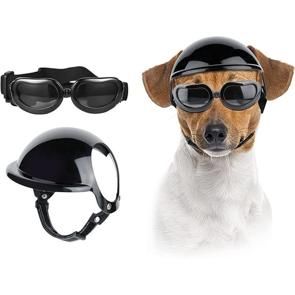 Dog Helmet and Goggles Small-Medium Sport Pet Hat with UV Protection Sunglasses Adjustable Windproof Snowproof Cap Eye Wear