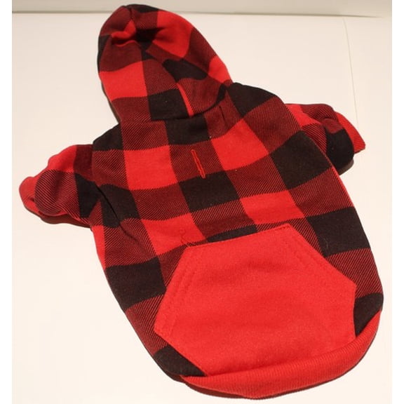 Dog Hoodie Coat Jacket Sweater Clothes SMALL Plaid Front Pocket 10" Back Length
