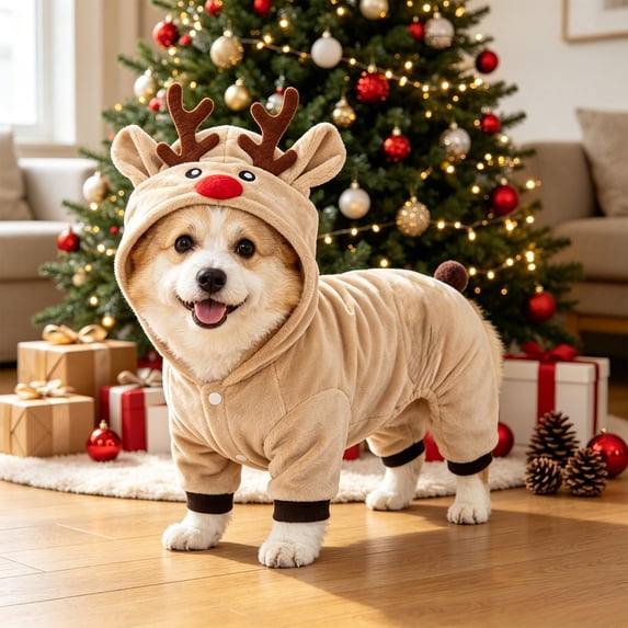 Dog Hoodie Costume, Reindeer Design Pet Clothing, Autumn and Winter Warm Dog Cat Clothes & Christmas Party Outfit for French Bulldog Chihuahua Pug Boston Terrier, Reindeer L