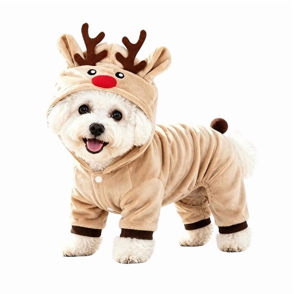 Dog Hoodie Costume Reindeer Design Pet Clothing, Autumn and Winter Warm Dog Cat Clothes & Christmas party outfit For French Bulldog Chihuahua Pug Boston Terrier Dachshund