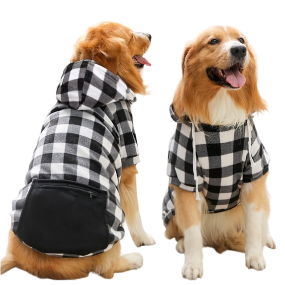 Dog Hoodie, Dog Plaid Shirt, Pet Sports Sweatshirt With Pocket - Black, Xl Size For Large Dogs, Daily Wear, Outdoor Activities