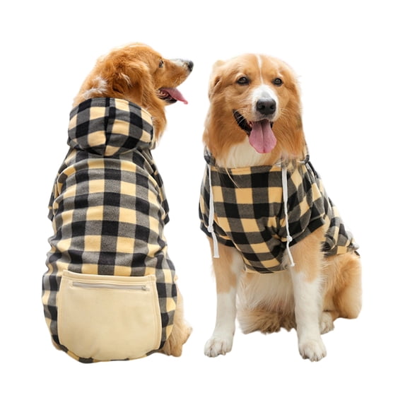 Dog Hoodie, Dog Sweatshirt, Pet Apparel With Plaid Pattern And Pocket - For Medium To Large Dogs, Outdoor Walking, Daily Wear - Beige, Xxxl