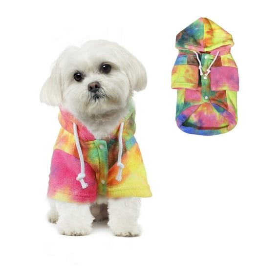 Dog Hoodie, Dog Winter Warm Coat with Leash Hole, Tie Dye Sweatshirts for Cats Small Medium Dogs Colorful XL