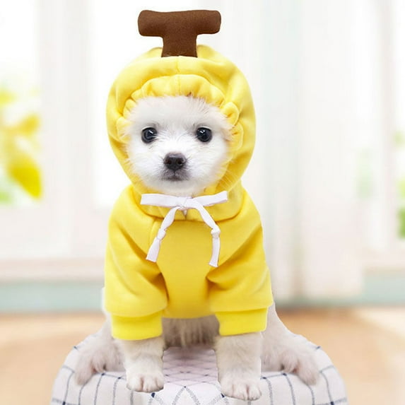 Dog Hoodie Fruit Clothes, Cute Fleece Dog Sweater Cold Weather Warm Sweatshirt Pet Coat for Dogs Cats Yellow M