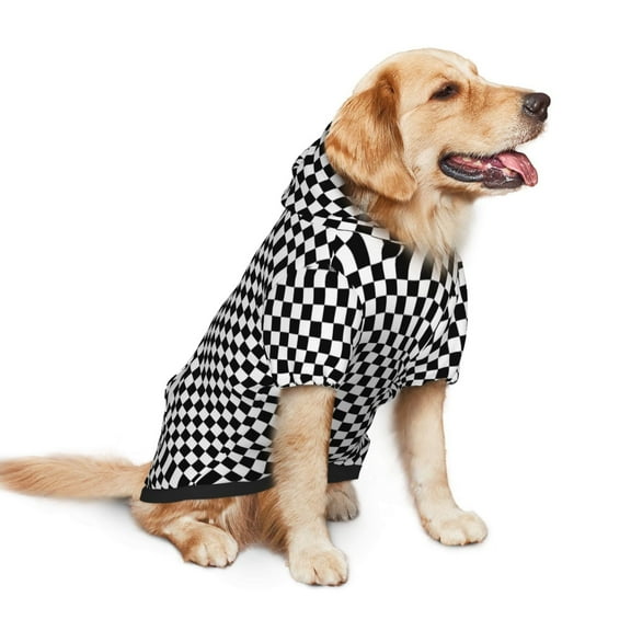 Dog Hoodie Pet Clothes Black Checkered Sweater Sweatshirts Pullover Coat for Large Medium Dogs Large
