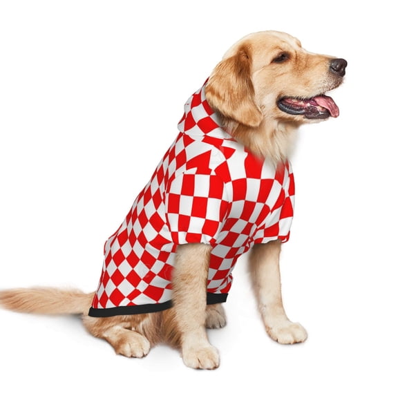 Dog Hoodie Pet Clothes Red Checkerboard Pattern Sweater Sweatshirts Pullover Coat for Large Medium Dogs Small