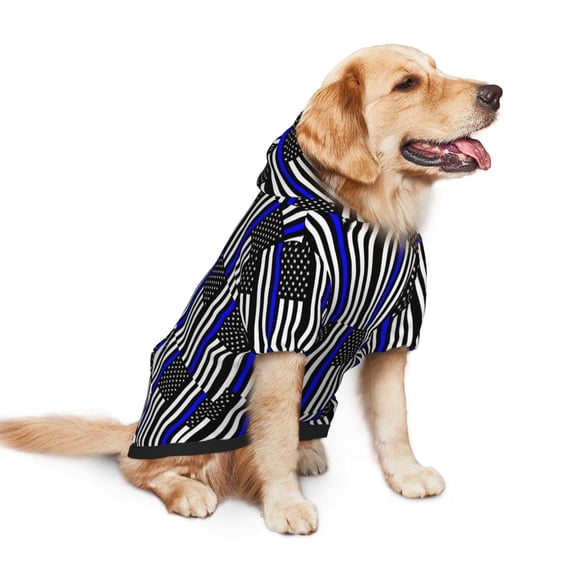 Dog Hoodie Pet Clothes Thin Blue Line America Flag Sweater Sweatshirts Pullover Coat for Large Medium Dogs Small