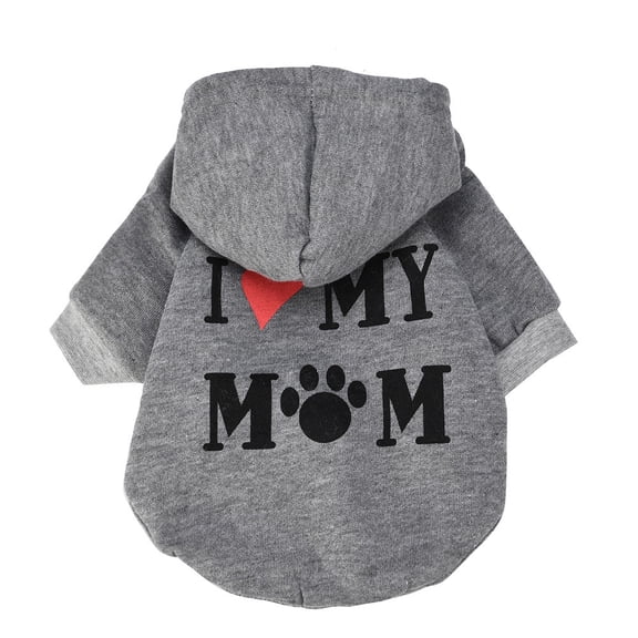 Dog Hoodie for Small Medium Dog Boy Girls, Pet Pullover Sweatshirt with Letter I Love My Mom and Leash Hole, Soft Spring Fall Sweater Chihuahua Yorkie Cat Apparel(Gray L)
