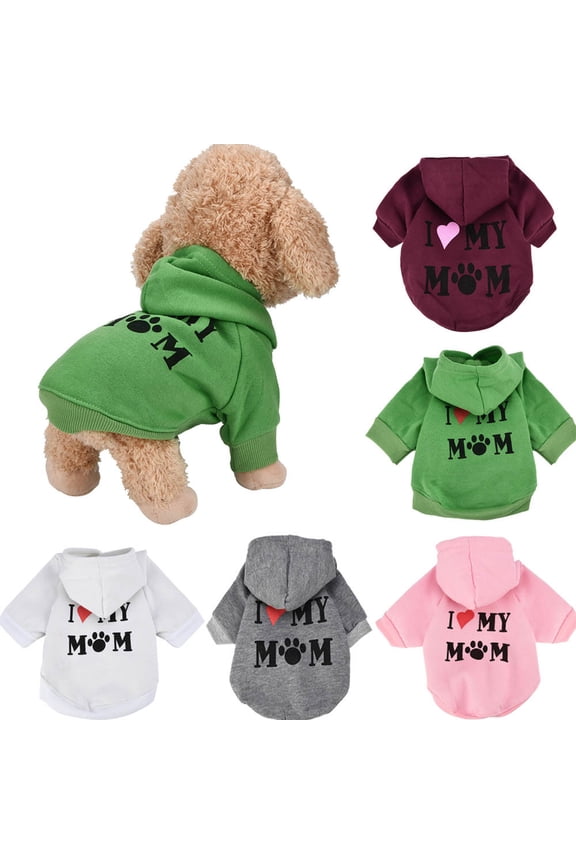 Dog Hoodie for Small Medium Dog Boy Girls, Pet Pullover Sweatshirt with Letter I Love My Mom and Leash Hole, Soft Spring Fall Sweater Chihuahua Yorkie Cat Apparel(Green M)