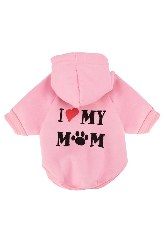 Dog Hoodie for Small Medium Dog Boy Girls, Pet Pullover Sweatshirt with Letter I Love My Mom and Leash Hole, Soft Spring Fall Sweater Chihuahua Yorkie Cat Apparel(Pink XS)