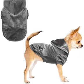 Dog Hoodie Sweaters for Small Medium Dogs- Warm Fall Winter Fleece Jacket for Cold Weather, Soft Velour Hooded Coat with Leash Hole & Pocket, Puppy Sweatshirt Clothes Bulldog Schnauzer,Grey