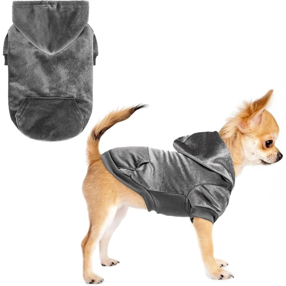 Dog Hoodie Sweaters for Small Medium Dogs- Warm Fall Winter Fleece Jacket for Cold Weather, Soft Velour Hooded Coat with Leash Hole & Pocket, Puppy Sweatshirt Clothes Bulldog Schnauzer,Grey