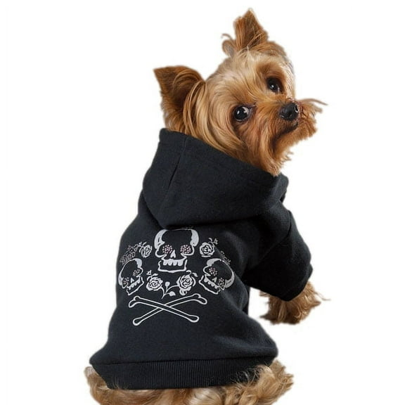 Dog Hoodies Black Rhinestone Skull Crossbone Crown Bad To The Bone Pet Sweater (Large)