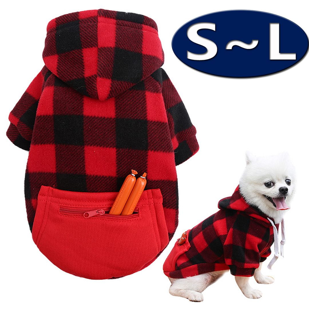 Dog Hoodies Red Black Buffalo Plaid Dog Hooded Sweatshirts Dog Cold
