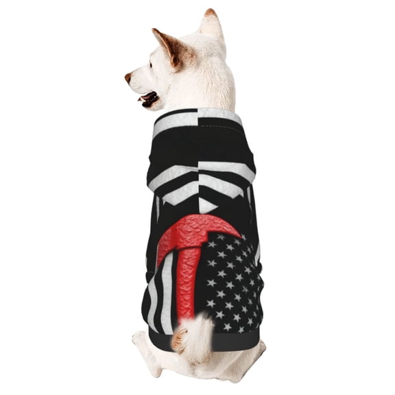 Dog Hoodies Sweatshirts Thin Red Firefighter Line Axe Flag Pattern Small Dogs Puppy Clothes Coat X-Small