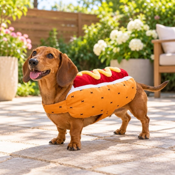 Dog Hot Dog Costume, Adjustable Straps Comfortable Lightweight Pet Halloween Outfit, Funny Wiener Costume for Party Dress Up Photo Prop