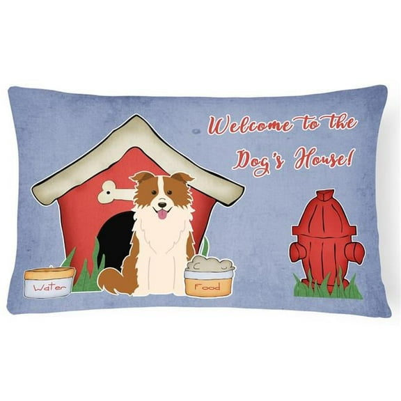 Dog House Collection Border Collie Red & White Canvas Fabric Decorative Pillow
