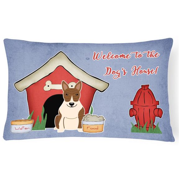 Dog House Collection Bull Terrier Brindle Canvas Fabric Decorative Pillow