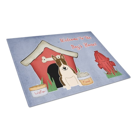 Dog House Collection Bull Terrier Dark Brindle Glass Cutting Board Large