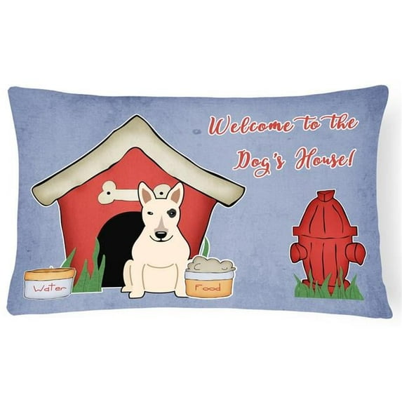 Dog House Collection Bull Terrier White Canvas Fabric Decorative Pillow