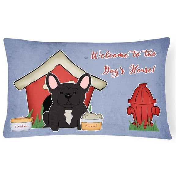 Dog House Collection French Bulldog Brindle Canvas Fabric Decorative Pillow