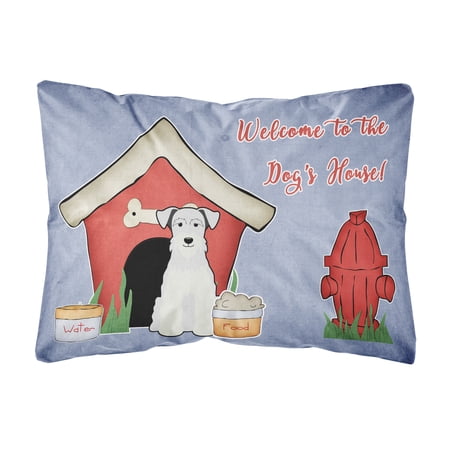 Dog House Collection Miniature Schanuzer White Canvas Fabric Decorative Pillow