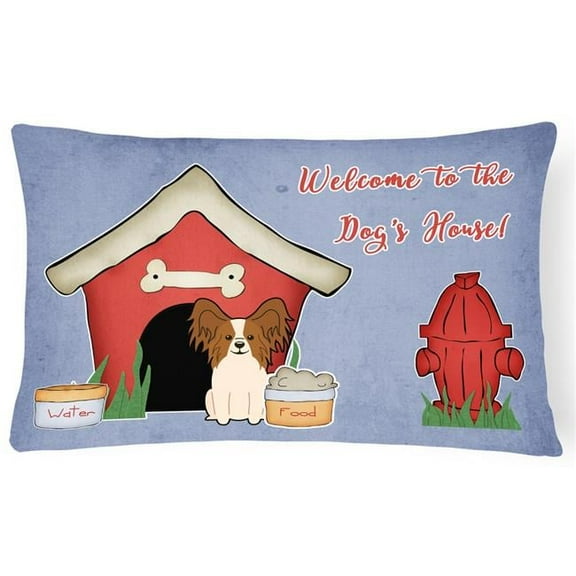Dog House Collection Papillon Red & White Canvas Fabric Decorative Pillow