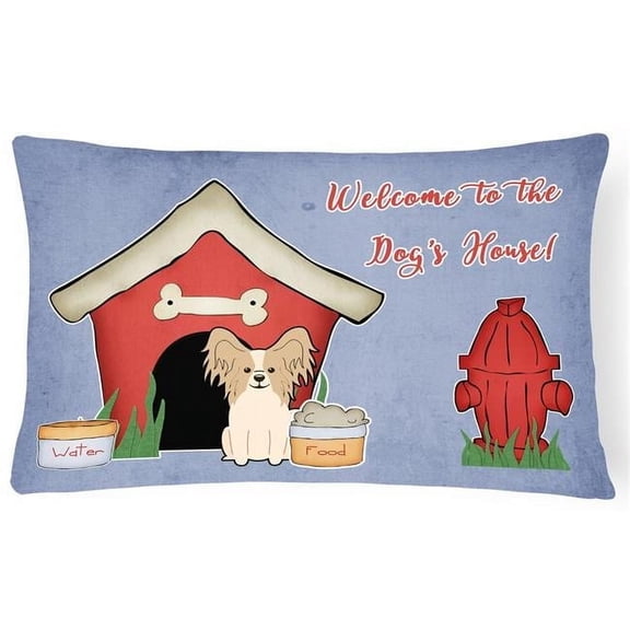 Dog House Collection Papillon Sable White Canvas Fabric Decorative Pillow