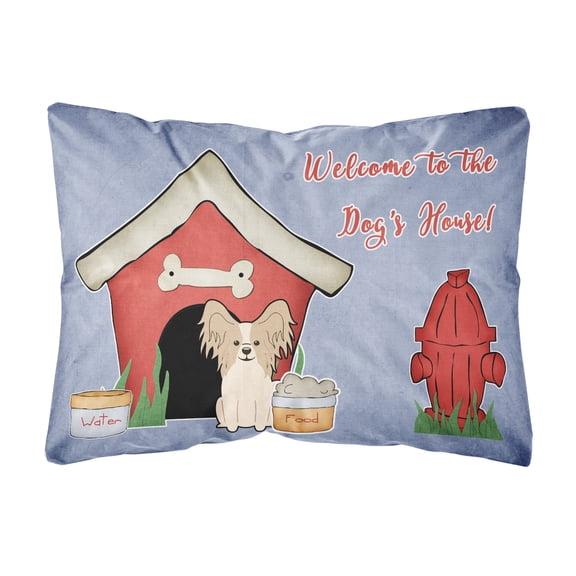 Dog House Collection Papillon Sable White Canvas Fabric Decorative Pillow